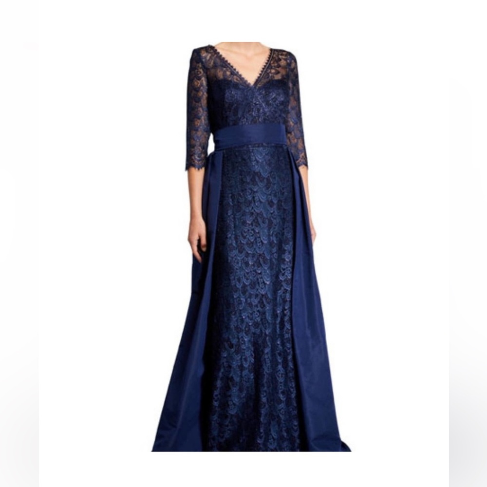 Rickie Freeman Teri Jon Premier Blue Silk Lace Dress